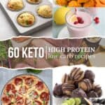 A collage of images showing low carb high protein recipes with the title in the center.