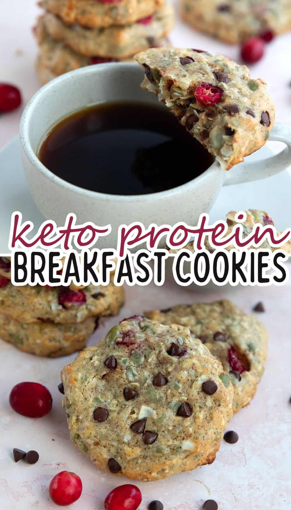 Two photo Pinterest collage for keto protein breakfast cookies.