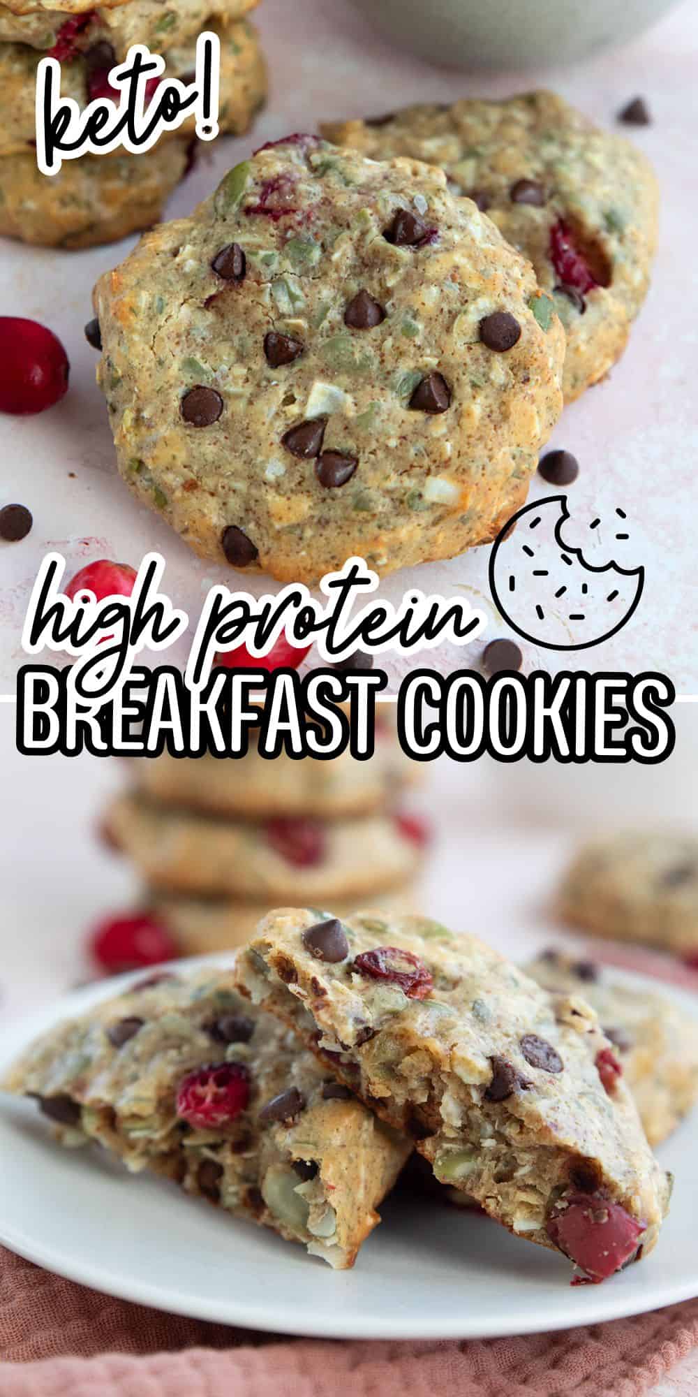 Two photo Pinterest collage for High Protein Breakfast Cookies.