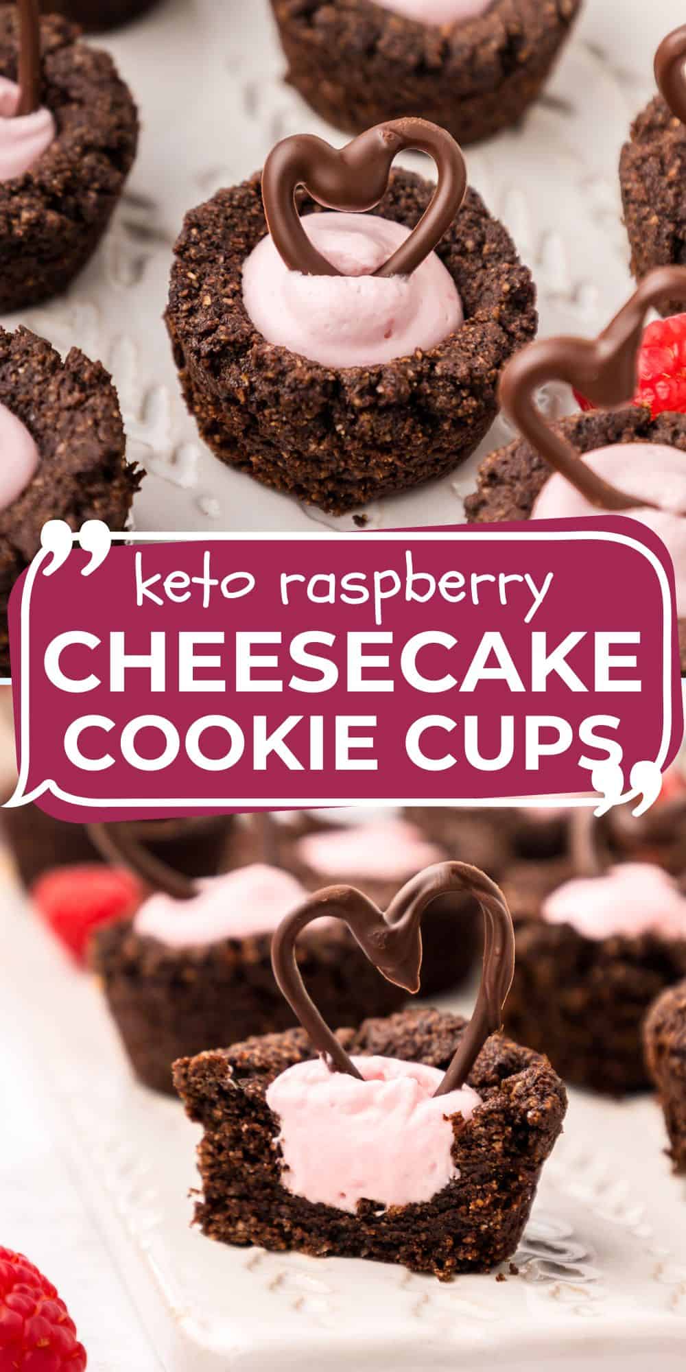 Two photo Pinterest collage for Keto Cheesecake Cookie Cups.