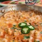 Titled Pinterest image for Chicken Enchilada Skillet.