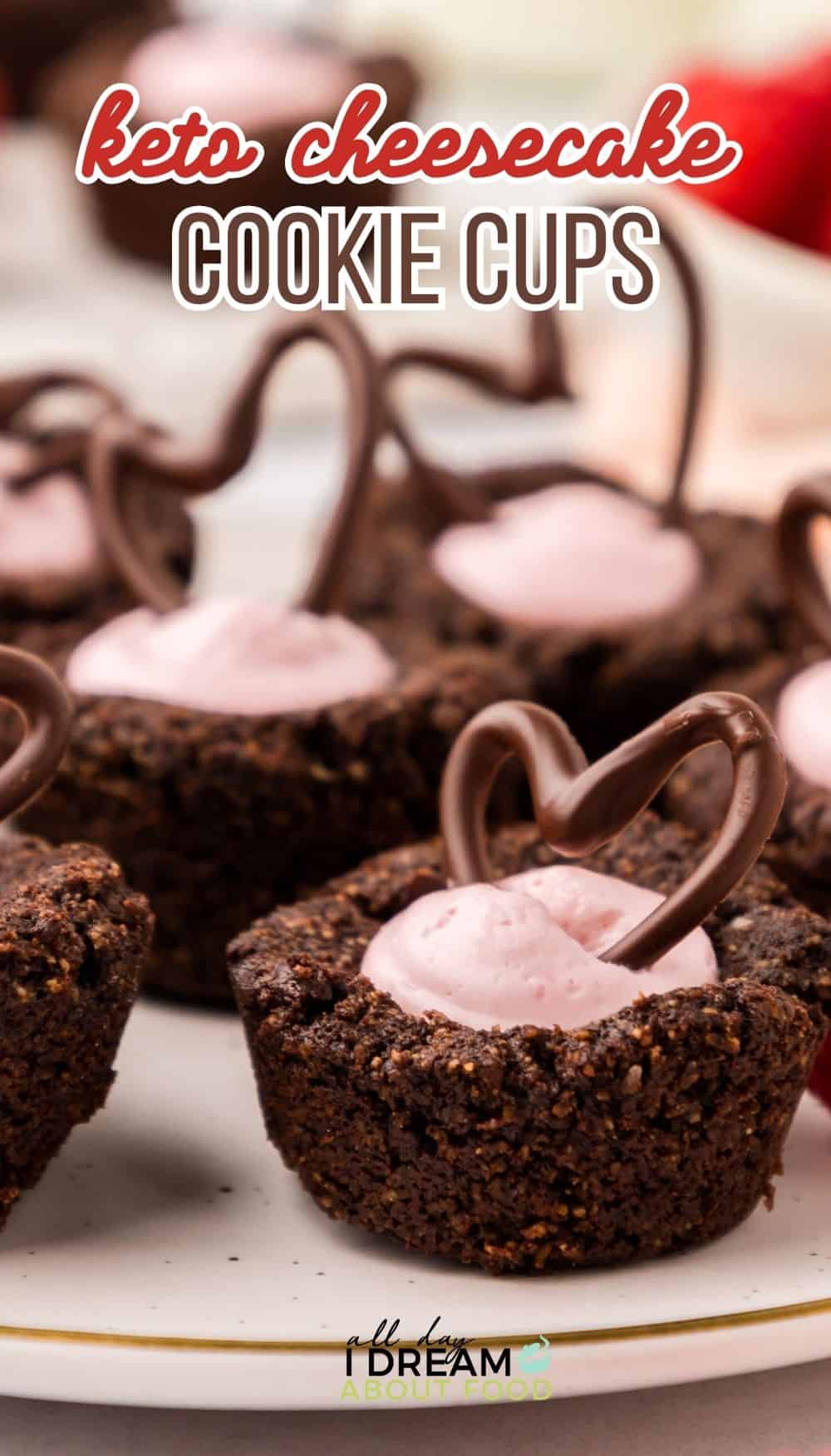 Close up shot of Keto Cheesecake Cookie Cups on a white plate.