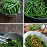 A collage of 4 images showing how to make Spicy Asian Green Beans.