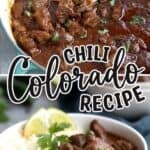 Two photo Pinterest collage for Keto Chile Colorado.