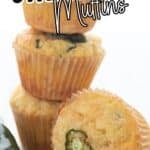 Tilted image of a stack of Keto Cheddar Jalapeno Muffins.