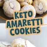 Two photo Pinterest collage for keto amaretti cookies with the title in the center.
