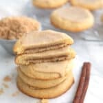 A stack of Keto Brown Sugar Pop Tart Cookies on a white marble table.