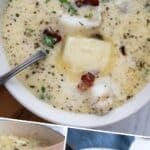 Three photo Pinterest collage for Easy Keto Seafood Chowder.