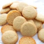 A pile of Keto Vanilla Wafers on a white background.