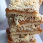 Close up shot of Keto Salted Caramel Butter Bars in a stack.