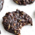 Close up shot of a Keto No Bake Cookies with a bite taken out of it.
