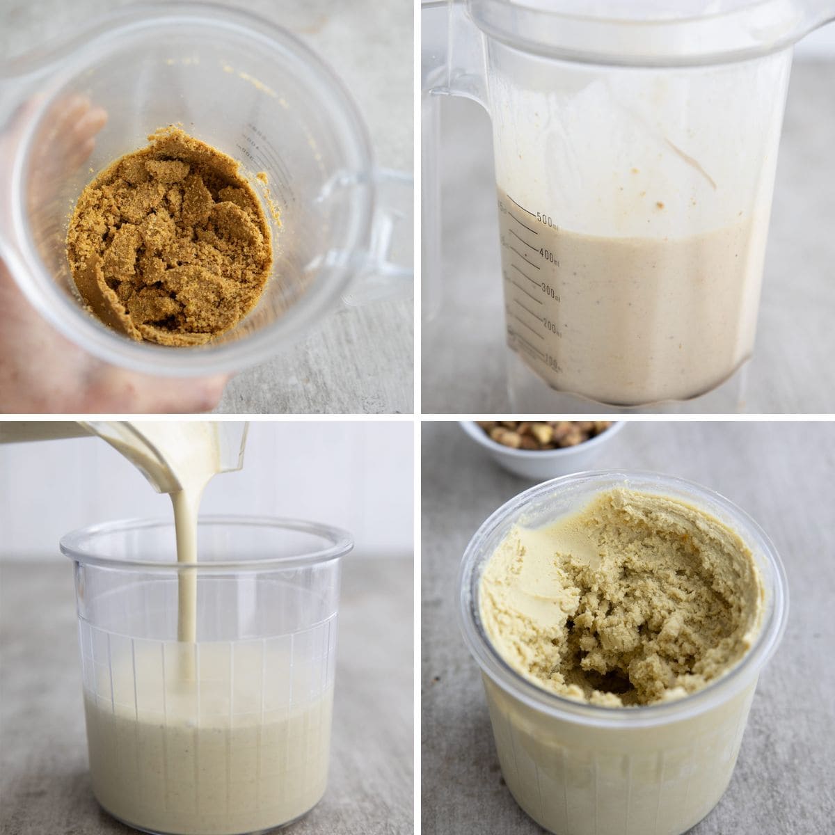A collage of 4 images showing the steps for making Keto Pistachio Ice cream.