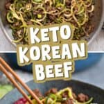 Two photo Pinterest collage for Keto Korean Beef.